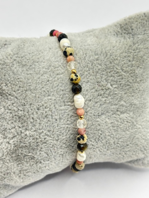 Bransoletka z perlą,onyksem,rodonitem i jaspisem