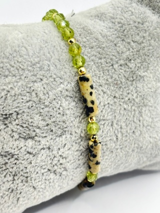 Bransoletka z oliwinem i jaspisem dalmatyn