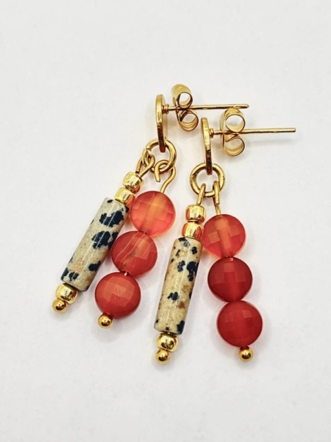 Kolczyki z karneolem i jaspisem dalmatyn