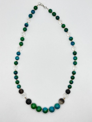 Naszyjnik z chryzokolą,kryształem górskim i agatem