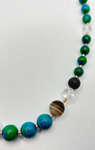 Naszyjnik z chryzokolą,kryształem górskim i agatem