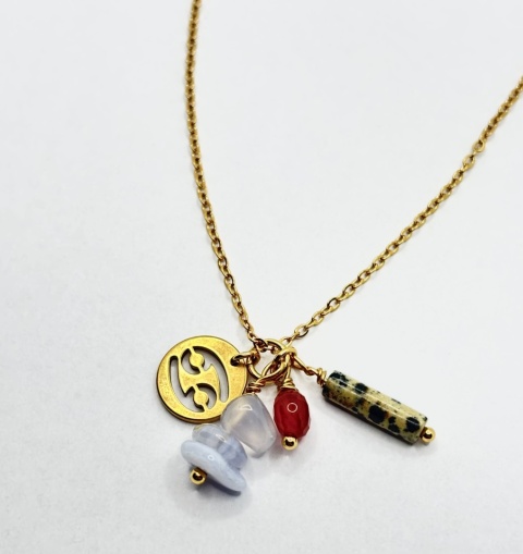 Naszyjnik z karneolem,agatem,dalmatynem