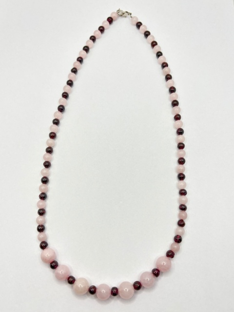 Naszyjnik z kwarcem różowym,granatem