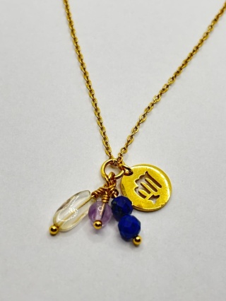 Naszyjnik z lapisem lazuli,ametystem i kryształem górskim