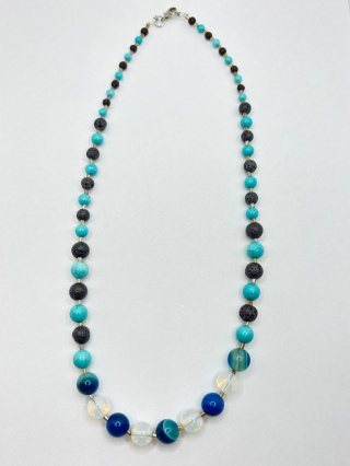 Naszyjnik z lawą wulkaniczną,opalem,agatem i turkusem