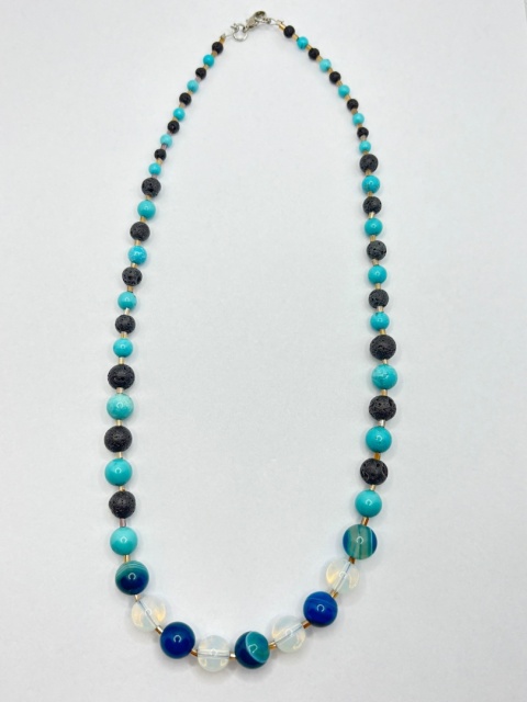 Naszyjnik z lawą wulkaniczną,opalem,agatem i turkusem