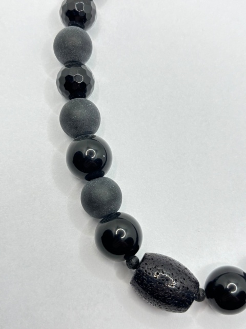 Naszyjnik z lawą wulkaniczną,obsydianem,agatem