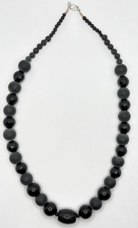 Naszyjnik z lawą wulkaniczną,obsydianem,agatem