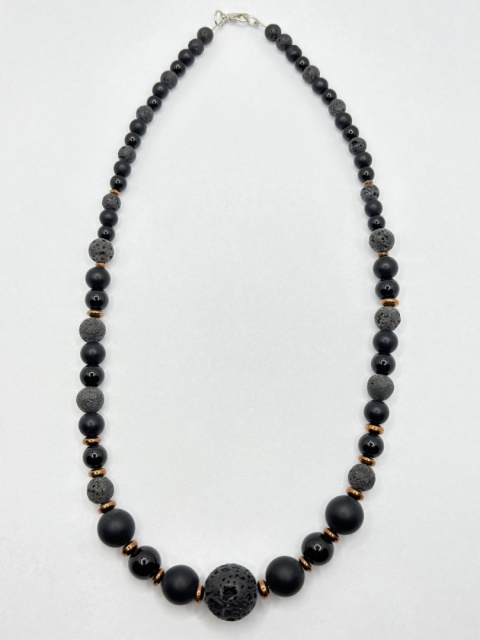 Naszyjnik z lawą wulkaniczną,onyksem i obsydianem