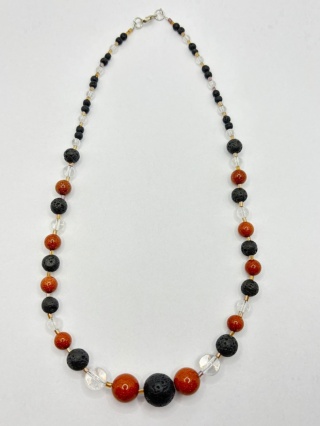 Naszyjnik z piaskiem pustyni,lawą wulkaniczną,kryształem górskim