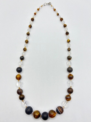 Naszyjnik z tygrysiego oka,kryształem górskim i agatem