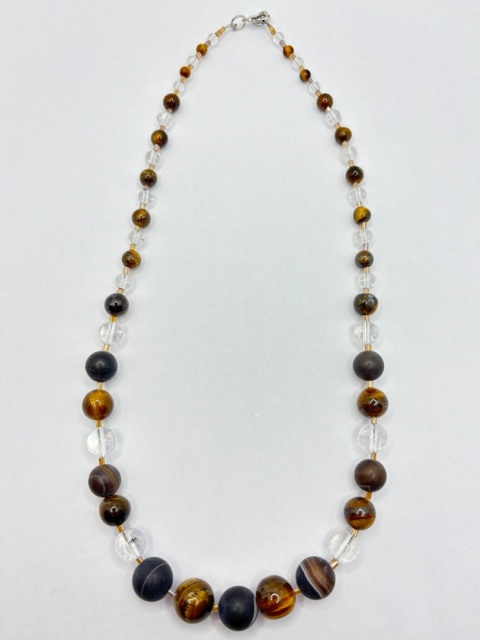 Naszyjnik z tygrysiego oka,kryształem górskim i agatem