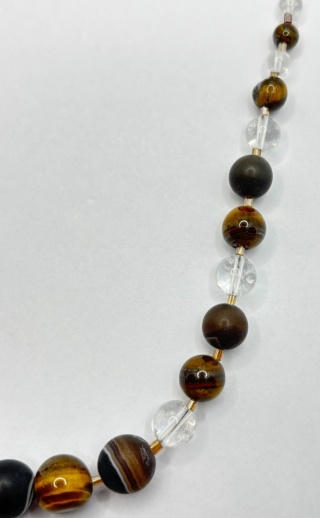 Naszyjnik z tygrysiego oka,kryształem górskim i agatem