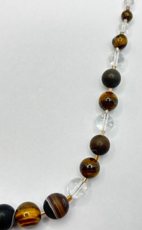 Naszyjnik z tygrysiego oka,kryształem górskim i agatem