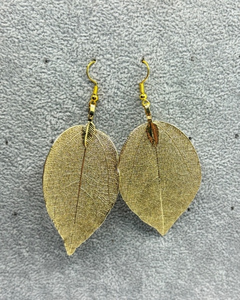 Kolczyki z naturalnego galwanizowanego liścia