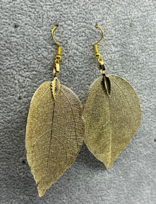 Kolczyki z naturalnego galwanizowanego liścia
