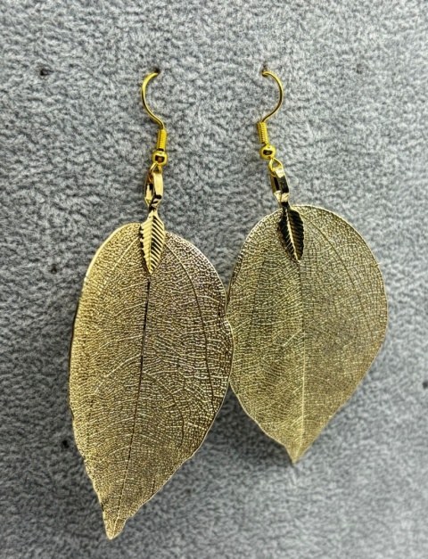 Kolczyki z naturalnego galwanizowanego liścia
