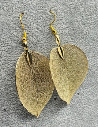 Kolczyki z naturalnego galwanizowanego liścia