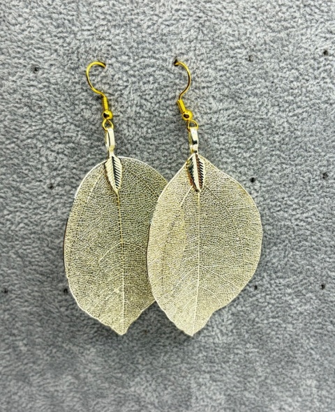 Kolczyki z naturalnego galwanizowanego liścia