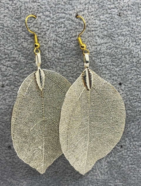Kolczyki z naturalnego galwanizowanego liścia