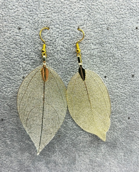 Kolczyki z naturalnego galwanizowanego liścia