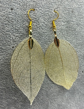 Kolczyki z naturalnego galwanizowanego liścia