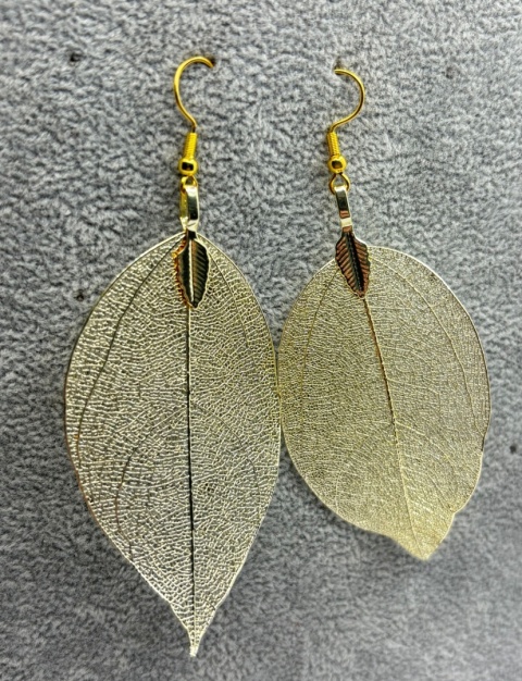 Kolczyki z naturalnego galwanizowanego liścia