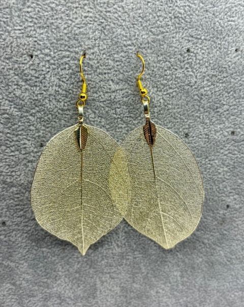 Kolczyki z naturalnego galwanizowanego liścia