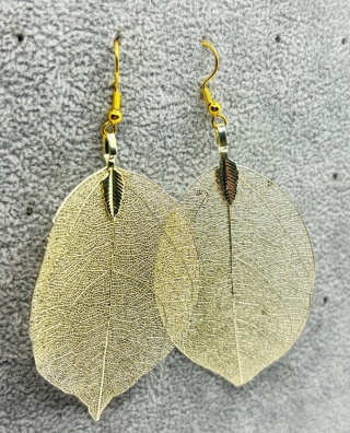 Kolczyki z naturalnego galwanizowanego liścia