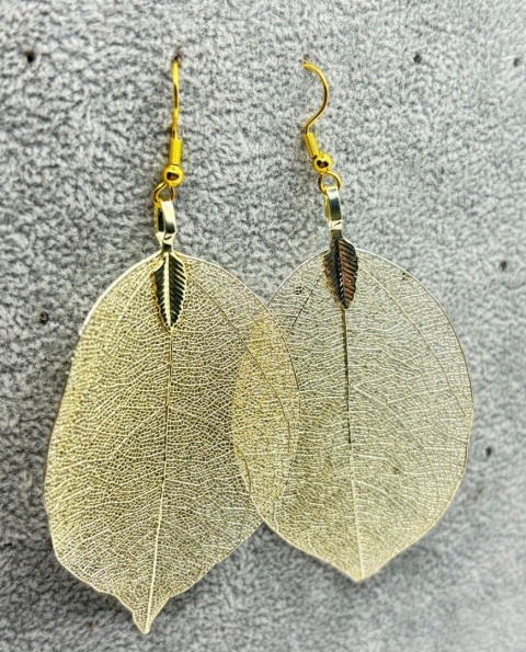 Kolczyki z naturalnego galwanizowanego liścia