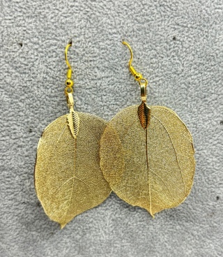 Kolczyki z naturalnego galwanizowanego liścia