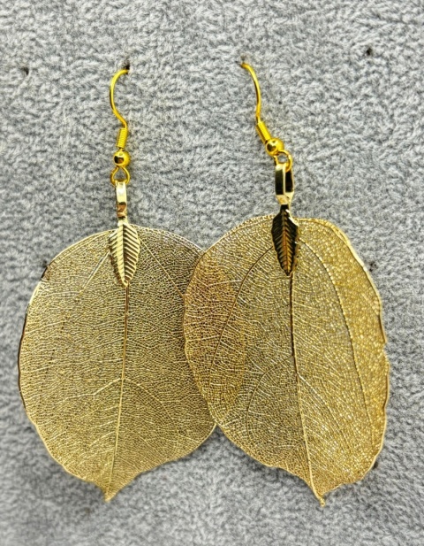 Kolczyki z naturalnego galwanizowanego liścia