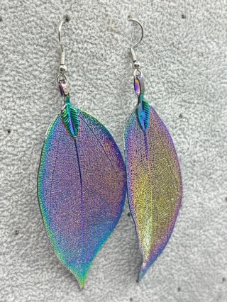 Kolczyki z naturalnego galwanizowanego liścia