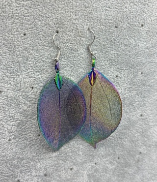 Kolczyki z naturalnego galwanizowanego liścia