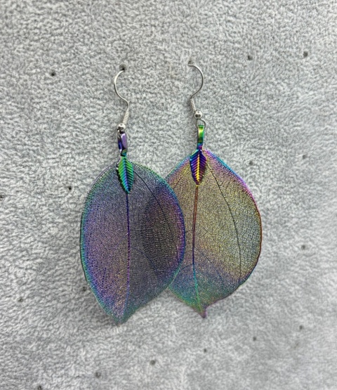 Kolczyki z naturalnego galwanizowanego liścia