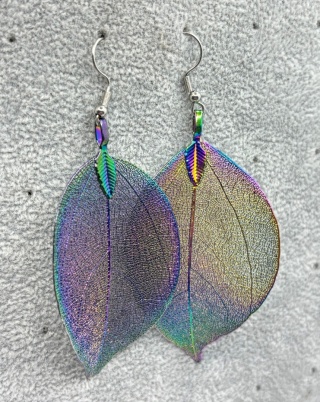 Kolczyki z naturalnego galwanizowanego liścia