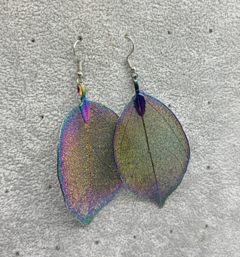 Kolczyki z natyralnego galwanizowanego liścia