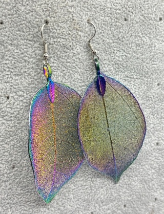 Kolczyki z natyralnego galwanizowanego liścia